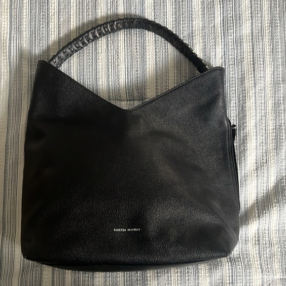 REBECCA MINKOFF Black Pebbled Leather CHAIN HOBO Bag Purse silver hardware - Picture 5 of 11